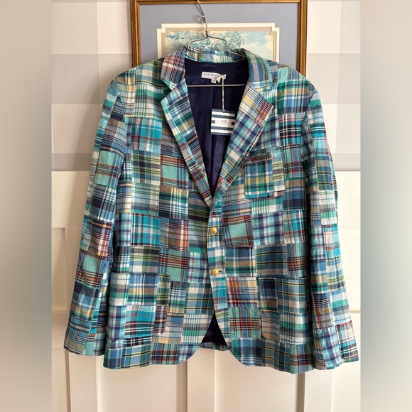 Just Madras Other - Vintage Preppy Classic Cotton Patchwork Plaid Sport Coat in Teal & Blue Size 46